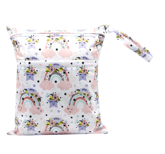 Diaper Wet Dry Bags Duble Zipper Printed Portable Waterproof Dag Storage Bag Swimwear Bag  30x36cm