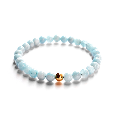 Aquamarine Stone Bracelet with 18K Gold Plated Bead