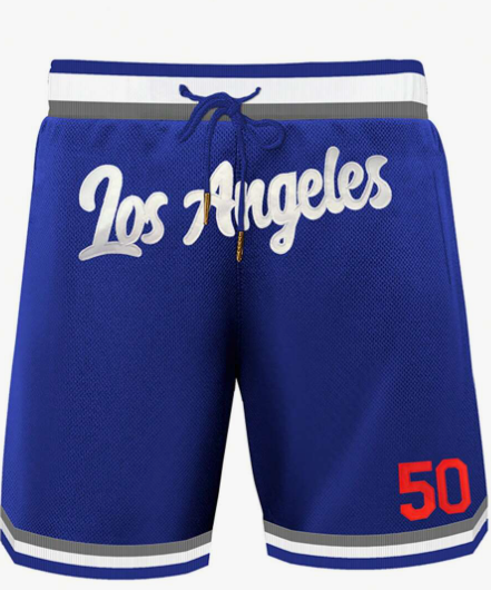 Men's Basketball Shorts, Blue, Size 50, Embroidered, Zippered Pocket