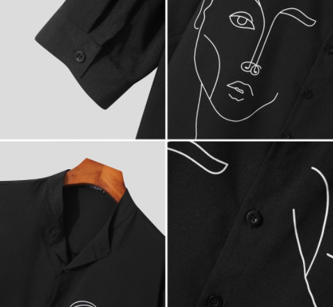 Men Casual Fashion Printed 3/4 Sleeve Buttons Down Loose Shirts