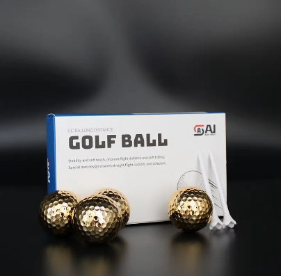 Set Of 6 Golf Competition Balls And 6 Ball Tees, Premium Gold Plated Balls, Long Distance And Far Distance Golf Balls, Gift Box, Perfect For Birthdays And Christmas (Including 6 Gold Plated Golf Balls