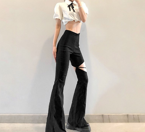 Women Retro Style Hollow Out Long Flare Pants