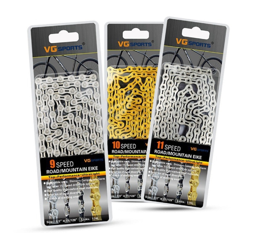 VG Sports Bike Chain 8 9 10 11 Speed Compatible Kmc Cole Ybn Sram Stainless Highway half Hollow Bicycle Chains Golden Silver Universal Road Mountain Bike 116 Links 8S 9S 10S 11S Chain With Missing Lin