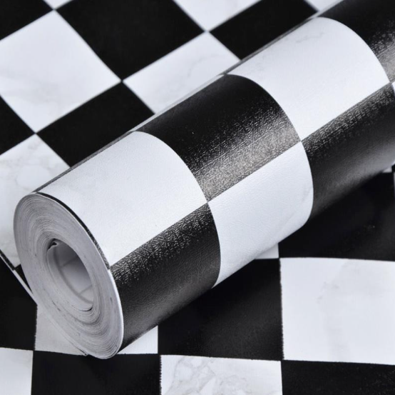 Black and White Square Tiles DIY Wallpaper Home Decoration 10meters by 45CM Self Adhesive Wall Decor