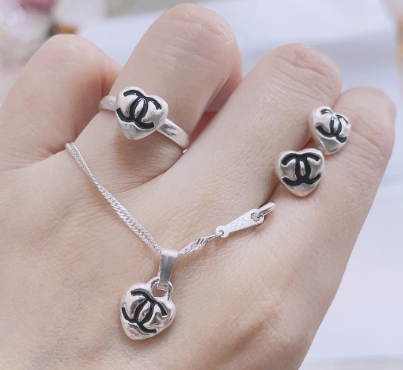 925 Silver 3-Piece Set Earrings Necklace Ring