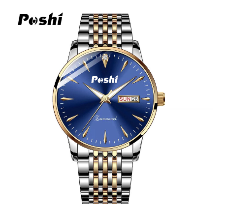 POSHI Men's Brand Watches Stainless Steel Waterproof Luminous Quartz Wrist With Calendar Date M2