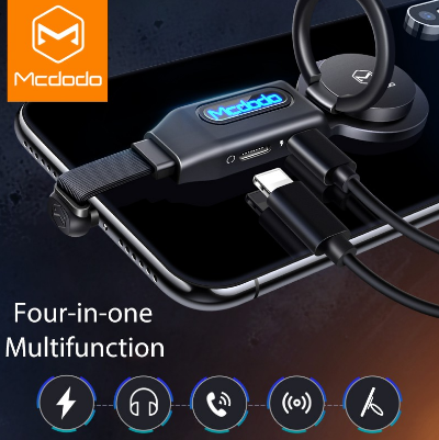 Mcdodo 4 in1 LED Light Audio Adapter Finger Ring Holder Earphone Converter Phone Cable For iPhone