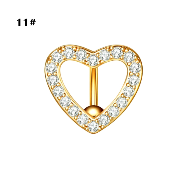 Gold Belly Button Ring with Diamonds and Zirconia Belly Button Clasp Piercing Belly Button Nail