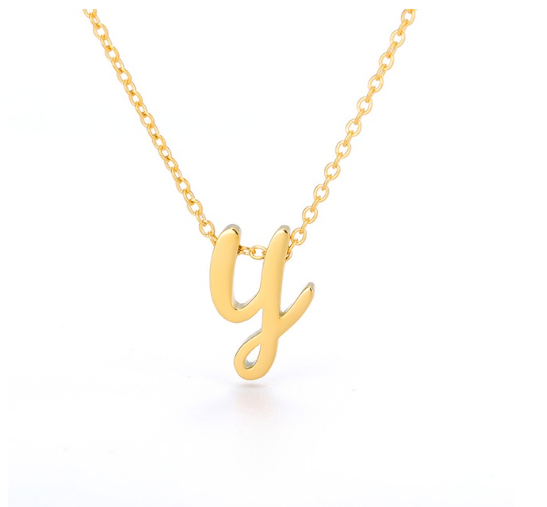 Maxzone Tiny Initial Letter Necklaces For Women Stainless Steel Old English Letter Vintage Necklace Boho Birthday Gothic Jewelry Gift Y