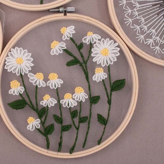 Home Decoration Cross Stitch Kit Dandelion Embroidery Hoop Flower Embroidery For Beginners DIY Crafts Needle Thread Ornament