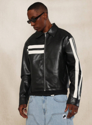 SUMWON PU Striped Cropped Worker Jacket