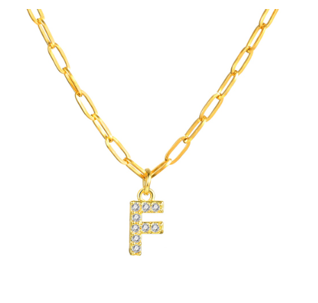 Vnox 18K Gold Initial Letter Necklace,Gold Letter Necklace,Initial Necklace F