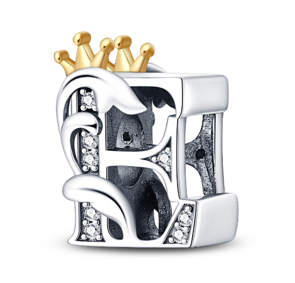 2023 New Pandora Charm 925 Sterling Silver 26 A-Z Letters With Beards Crown Letter Pendant Suitable E