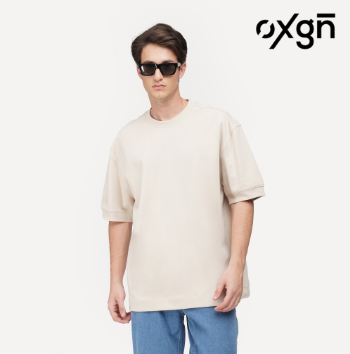 OXGN Oversized Cotton T-Shirt For Men (Black/Bone/Khaki)
