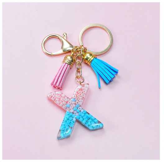 A-Z 26 Letter Silicone Beads Filling Keychain Candy Color Name Initial Resin Keyring DIY Accessories Women Bag Ornaments X