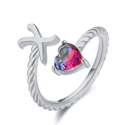 Letter Ring 925 Silver 26 Letters A-Z Initial Ring Open Gradient Zircon Ring for Women Jewelry Gift X