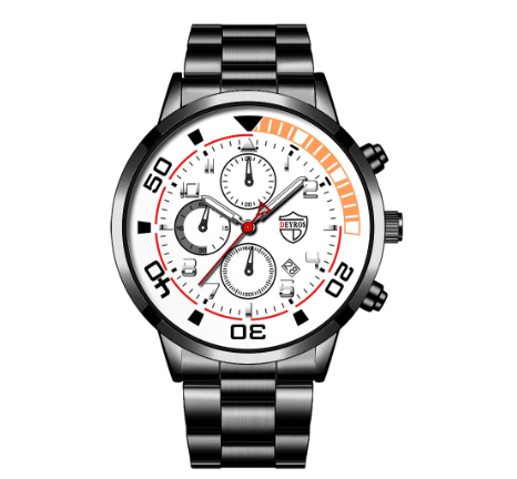 DEYROS Luxury Gold Men's Steel Band Calendar Watch Sports Waterproof Mens Quartz Wrist Watch Men Watch Relo Ng Kalalakihan BLACK WHITE