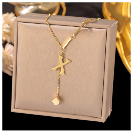 Vnox Letter Pendant Long Necklace for Women Girl,18K Gold Stainless Steel Hypoallergenic A-Z Initial Name Necklace Gift X