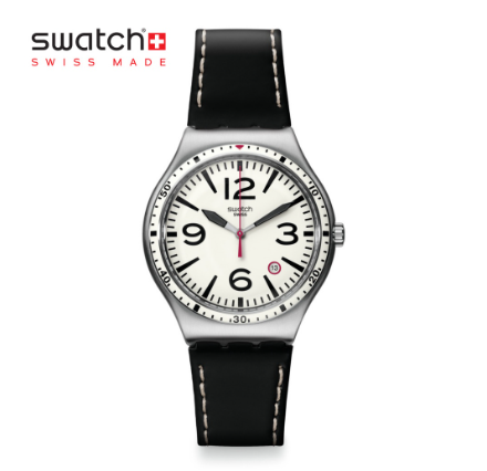 Swatch Irony Big Classic CATERHBLACK YWS403C Black Leather Strap Watch