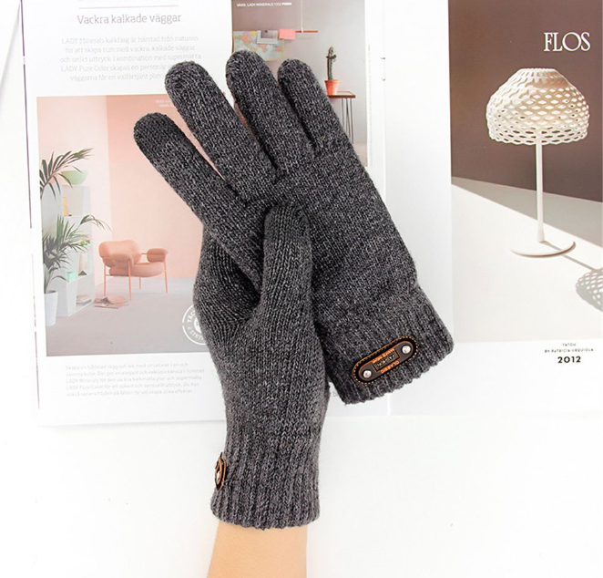 CACTU Men Knitted Gloves Solid Color Full Finger Mittens Driving Gloves Winter Warm Elastic Wool Thick Touch Screen/Multicolor