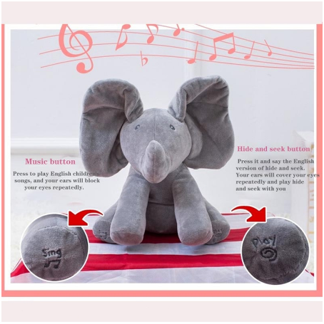 Elephant Stuffed Toy,Peek A Boo Elephant Talking Singing Stuffed Educational Music Toys for Girls
