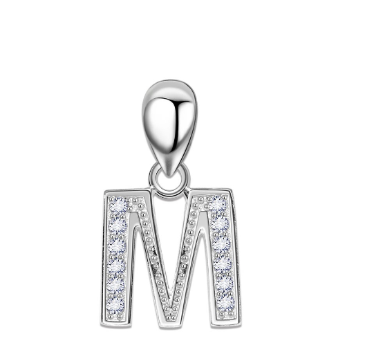 Tom Silver Pendant Initial Letter with Stone A to Z Fashion Accesories 92.5 Sterling Silver SP676 M