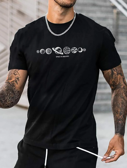 Manfinity Homme Men T-Shirts Fit Crew Neck Short Sleeve Graphic Tee Planets Casual Summer Polyester