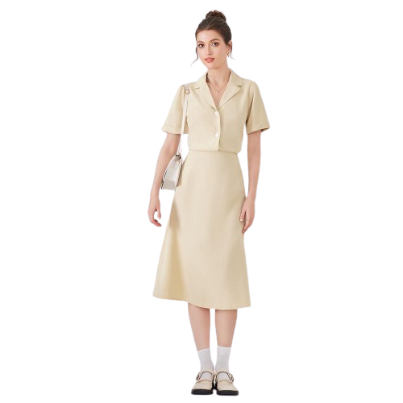 Lovito Plain Collar High Waist Side Zip Skirt Set L54ED127