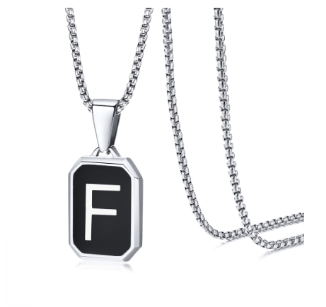 Vnox Brand Fashionable A-Z Letter Men's Necklace, Stainless Steel Simple Pendant, Non Fading Collar, Box Chain Gift Jewelry F