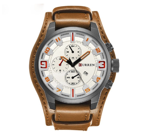 Curren Men's Watch Quartz Fashion Leather Waterproof Watches with Box 8225 WHITE