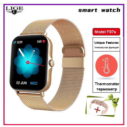 LIGE Men Smart Watch 1.69 Color Screen Full Touch Sport Fitness Tracker Bluetooth Call Smart Wrist Ladies Smartwatch MESH ROSEGOLD