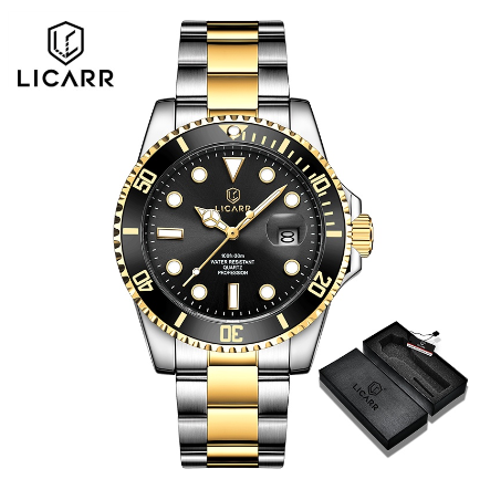 LICARR Brand Men's Watches Top Luxury Casual Sport Military Quartz Men Watch Fashion Luminous Waterproof 9512 SILVER GOLD BLACK