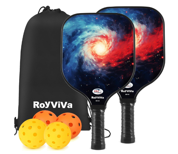 Pickleball Paddles Set of 2,USAPA Approved Fiberglass Pickleball Paddles Set 2023 RV-01,Include 2 Fiberglass Surface Pickleball Rackets,2 40-Hole Indoor Balls,2 26-Hole Outdoor Balls,1 Carrying Bag