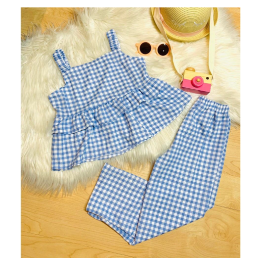 Sophia Gingham Fashion OOTD Terno for Kids-Girls D4