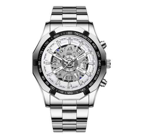 Binbond 100% Original Fashion Hollow Luxury Stainless Steel Waterproof Men's Business Watch Blue automatic Quartz wrist watch for men M8