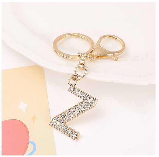 Simple Rhinestone 26 Letter Keychain Gold Color A-Z Initials Metal Keyrings For Women Car Keyholder Accessories Birthday Gifts Z