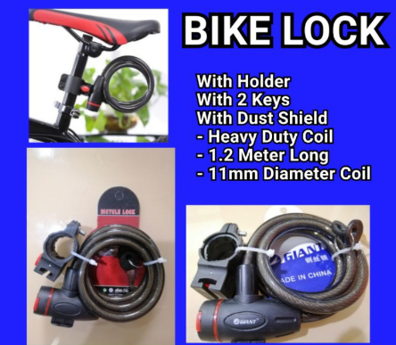 UNIVERSAL BICYCLE LOCK with Holder & 2 keys (Heavy Duty Coil) 1.2 METER LONG