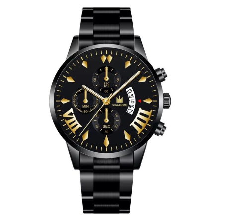 Fashion Men's Automatic Calendar Stainless Steel Analog Watch Business Waterproof Casual Men Quartz Wristwatches Relo Ng Kalalakihan BLACK GOLD