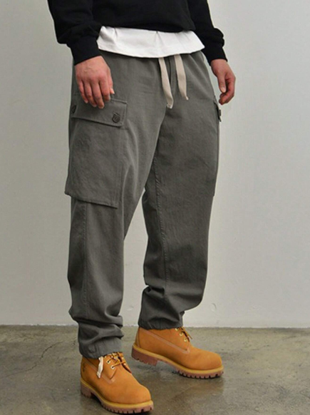 DAZY Men's Solid Color Drawstring Work Pants With Pockets, All Seasons