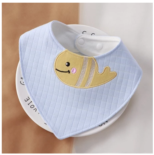 Newborn Cotton Soft Bibs 3 Layers Cartoon Pattern Triangle Scarf Boys Girls Baby Bib Burp Hidden Buttons 360 Degree Rotatable 0-3 Y NB5