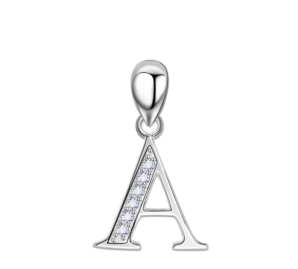 Tom Silver Pendant Initial Letter with Stone A to Z Fashion Accesories 92.5 Sterling Silver SP676 A