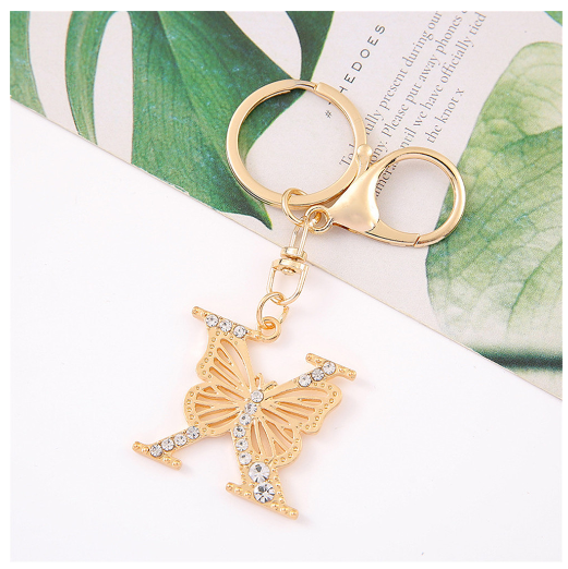 1Pcs Fashion Hollow Butterfly 26 Letter Keychains Luxury Rhinestone A-Z Initials Metal Keyrings Car Key Holder Bag Accessories X
