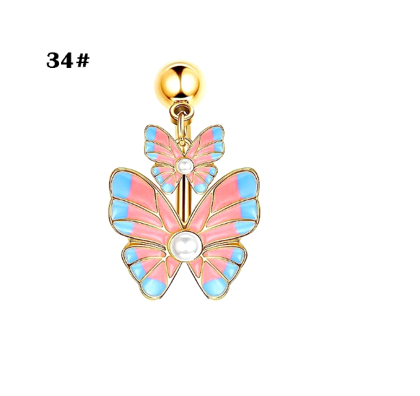 Gold Belly Button Ring with Diamonds and Zirconia Belly Button Clasp Piercing Belly Button Nail