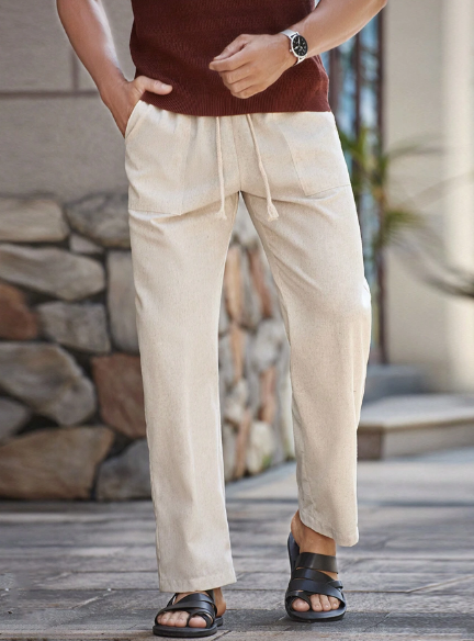 Manfinity CasualCool Men's Fashionable Simple Summer Breathable Solid Color Long Pants