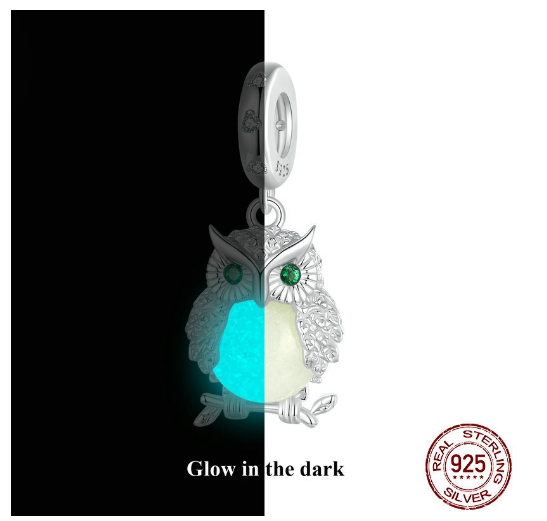 Glowing Turtle Nighttime Owl 925 Silver Dangle Charms Heart Balloon Bracelet Pendant 003