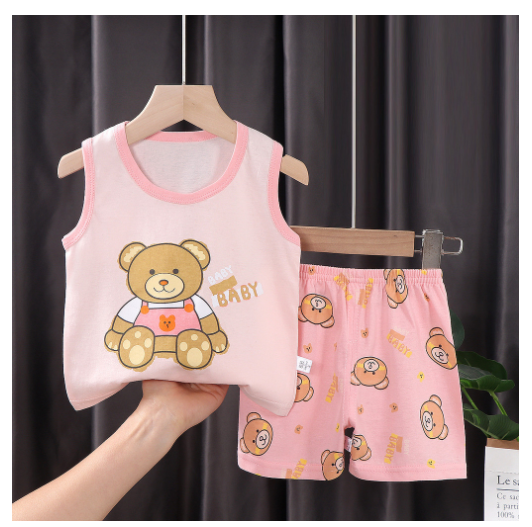 For Baby Girls & Kids Sleeveless Shorts Set Pure Cotton Summer Wear For Kids Girls S10