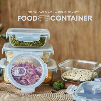 Locaupin Borosilicate Glass Lunch Box Meal Food Container Steam Release Valve Air Vent Locking Lid