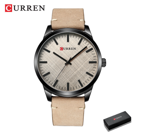 Curren Men's Watches Fashion Business Quartz Leather Classic Casual Waterproof 8386 KHAKI