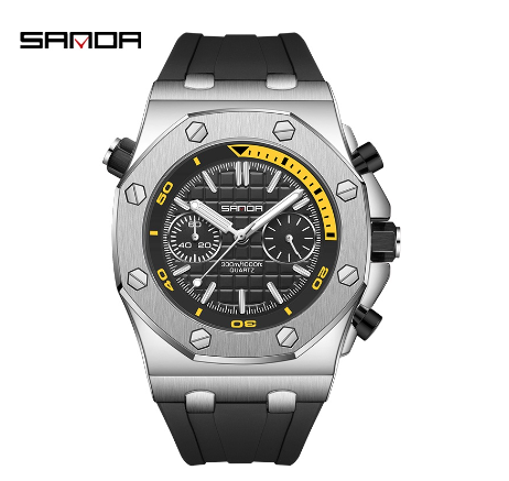 Sandals Prismatic Plaid Dial Three-display Luminous Luxury Quartz Watch BLACK