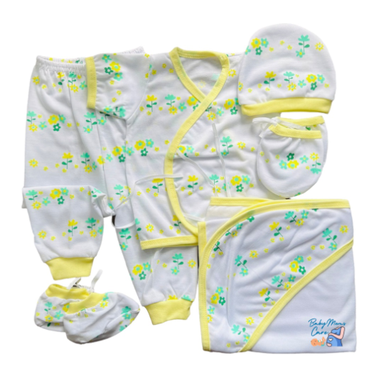 8Pcs Newborn Set Blanket Mittens Booties Bonnet Shortsleeve Pajama Essential Printed Cotton S13